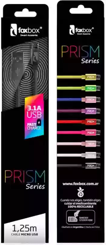 Cable cargador foxbox Flat PRISM Tipo C 1.25cm Negro
