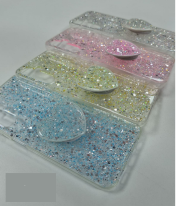 Funda celular brillos con multipop corazón