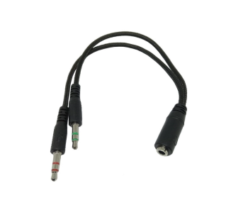 ADAPTADOR AUDIO/ MINI PLUG- JACK 3.5 A SALIDA DUAL AUDIO Y MICROFONO PC