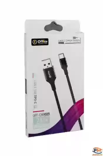 CABLE USB 2.0 A TIPO C 2.00 MTS OFF-CAB025 2.4 AMP TRENZADO NEGRO 2 MTS