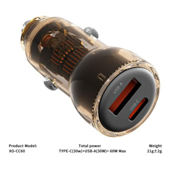 CARGADOR PARA AUTO USB/TIPO C 60W XO-CC60